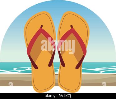 flips flops icon with beach landscape vector illustration graphic design Stock Vector