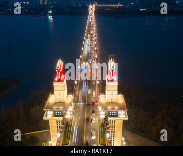 Nanjin, China. 29th Dec, 2018. Night view of Nanjing Yangtze River Bridge. Credit: SIPA ASIA/Pacific Press/Alamy Live News Stock Photo