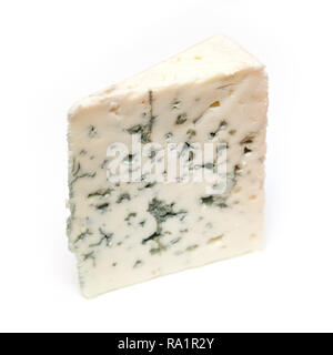 French Roquefort blue cheese isolated on a white studio background. Stock Photo