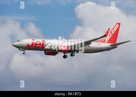 Barcelona, Spain - September 16, 2018: Jet2 Boeing 737-800 approaching to El Prat Airport in Barcelona, Spain. Stock Photo