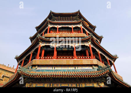 Standing on top of Longevity Hill, the Tower or temple of Buddhist Incense or fragrance is the highest building in the Summer Palace. Beijing China. Stock Photo