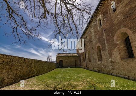 Small internal courtyard of the Abbey of San Galgano, Tuscany, Italy 04 14 2018 Stock Photo