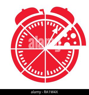 Express pizza delivery icon. Stopwatch food delivery. Flat vector illustration isolated on white background. Stock Vector