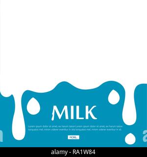 Dripping and flow milk. Splash drop cream or yogurt. Flat vector illustration. Website page and mobile app design. Concept for advertising, place for  Stock Vector