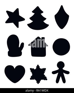 Christmas gingerbread cookies collection. Monochrome color. Flat vector illustration isolated on white background. New Year cookies. Stock Vector