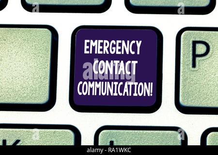 Writing note showing Emergency Contact Communication. Business photo ...