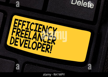 Handwriting text Efficiency Freelancer Developer. Concept meaning ensure projects run smoothly and efficient Keyboard key Intention to create computer Stock Photo