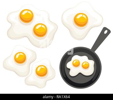 Frying pan, top view. Pan with fried egg. Flat vector illustration isolated on white background. Stock Vector