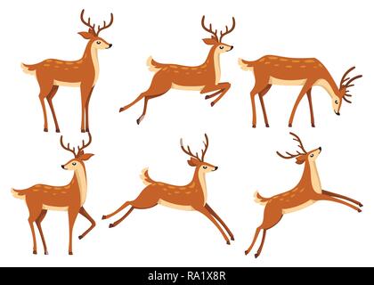 Brown deer. Hoofed ruminant mammals. Cartoon animal design. Cute deer ...