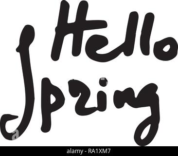 Hello Spring. Hand sketched logo, badge typography icon. Lettering spring season for greeting card, invitation symbol. Retro, vintage lettering banner Stock Vector