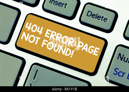 Handwriting text 404 Error Page Not Found. Concept meaning Webpage on Server has been Removed or Moved Keyboard key Intention to create computer messa Stock Photo