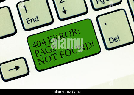 Word writing text 404 Error Page Not Found. Business concept for Webpage on Server has been Removed or Moved Keyboard key Intention to create computer Stock Photo