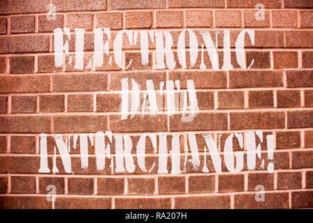 Text sign showing Electronic Data Interchange. Conceptual photo Transfer of data from one computer into another Stock Photo