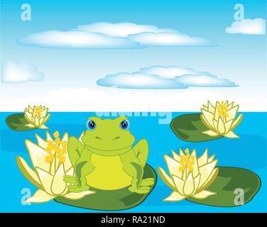 illustration of a frog and a water on a white background Stock Vector ...