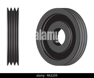 Pulley wheel. Machine parts. 3D effect vector Stock Vector