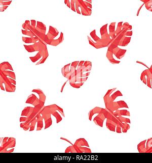 Creative seamless vector background with monstera leaves in low poly style. Stock Vector