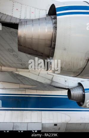 Heavy cargo aircraft jet engine exhausts. Aircraft details Stock Photo ...