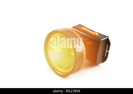 headlamp flashlight isolated With orange lights / black torch light on white background Stock Photo