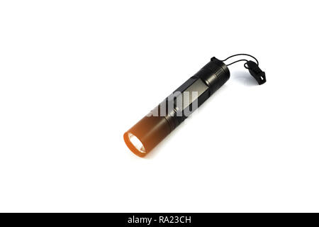 flashlight isolated With orange lights / black torch light on white background Stock Photo