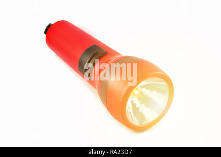 flashlight isolated With orange lights / Red torch light on white background Stock Photo