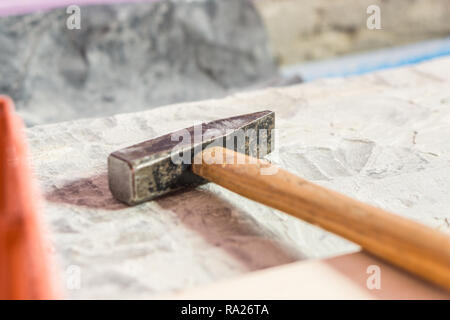 Closeup photo of construction Tools for renovation - hammer Stock Photo