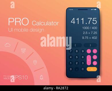 Smartphone With Calculator App, Vector realistic illustration Stock Vector