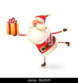 Santa Claus with gift on slides isolated on white background Stock Vector