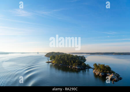 Stockholm Archipelago. View from the deck of the Turku to Stockholm ferry in the early morning, Stockholm Archipelago, Sweden Stock Photo