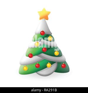 Decorated Christmas tree - vector illustration isolated on white Stock Vector