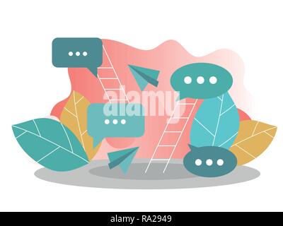 Flat vector concept of social media network, digital communication, chatting Stock Vector