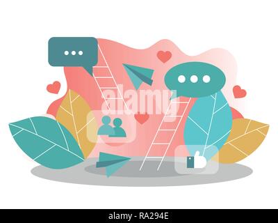 Flat vector concept of social media network, digital communication, chatting Stock Vector