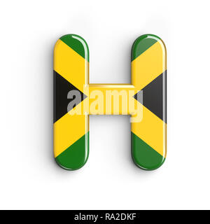 Jamaica letter H - large 3d Jamaican flag font isolated on white background. This alphabet is perfect for creative illustrations related but not limit Stock Photo