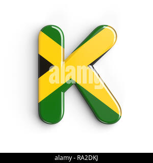 Jamaica letter K - Large 3d Jamaican flag font isolated on white background. This alphabet is perfect for creative illustrations related but not limit Stock Photo