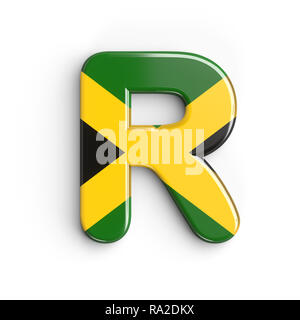 Jamaica letter R - Capital 3d Jamaican flag font isolated on white background. This alphabet is perfect for creative illustrations related but not lim Stock Photo