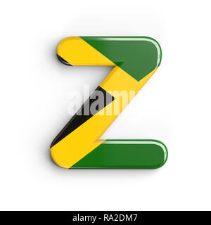 Jamaica letter Z - Capital 3d Jamaican flag font isolated on white background. This alphabet is perfect for creative illustrations related but not lim Stock Photo