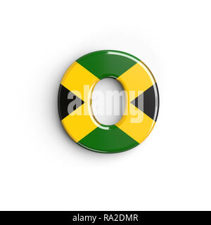 Jamaica letter O - Lowercase 3d Jamaican flag font isolated on white background. This alphabet is perfect for creative illustrations related but not l Stock Photo