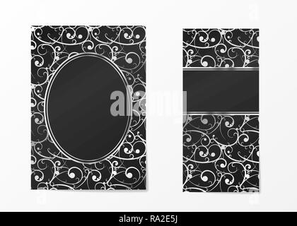 Dark flyer and brochure template with silver elegant pattern on white Stock Vector