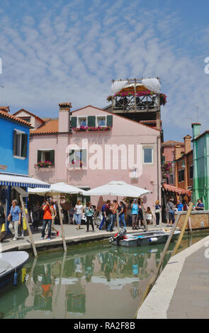 The Riva Rosa Ristorante is a popular venue on the Venetian island of Burano. Stock Photo