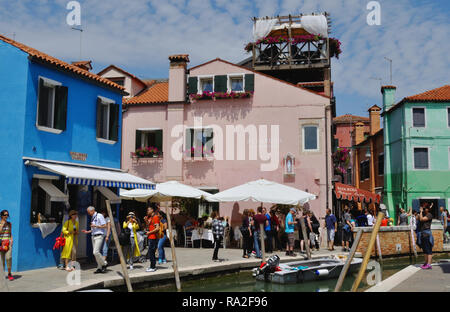 The Riva Rosa Ristorante is a popular venue on the Venetian island of Burano. Stock Photo