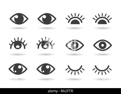 Eyes and eyelashs icons. Open ad closed human eye icon set, cute graphic silhouettes vector eyes Stock Vector