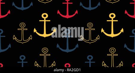 Vector seamless pattern with multicolor anchors on black background. Great as a textile print, party invitation or packaging. Stock Vector