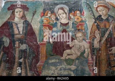 frescoes on the wall of San Gottardo church in Camino (Vercelli, Italy) Stock Photo