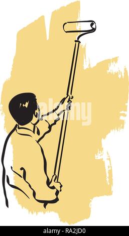 Illustration of an house painter at work Stock Vector
