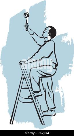Illustration of an house painter at work Stock Vector