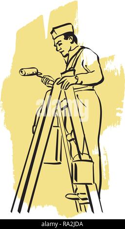 Illustration of an house painter at work Stock Vector