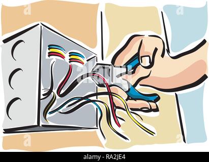 Illustration of an electrician at work Stock Vector