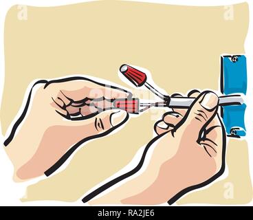 Illustration of an electrician at work Stock Vector