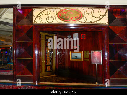 The beautifully wood paneled entrance to the famous Le Cirque French Restaurant inside the Bellagio Hotel and Casino in Las Vegas, NV Stock Photo