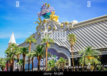 Entrance facade to Harrahs Las Vegas Hotel and Casino, an old school Vegas experience on the strip in Las Vegas, NV Stock Photo