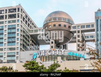 Fuji Television, Fuji TV, Tokyo headquarter building and Aqua City Odaiba, Minato, Tokyo, Japan Stock Photo